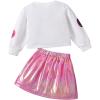 imageSOLY HUX Toddler Girls 2 Piece Outfit Smile Graphic Crew Neck Sweatshirt and Metallic Pleated Mini Skirt SetWhite and Pink