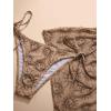 imageSOLY HUX Womens 3 Piece Swimsuits Print Halter Triangle Tie Side Bikini Bathing Suit with Cover Up Beach SkirtBrown
