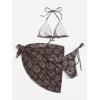 imageSOLY HUX Womens 3 Piece Swimsuits Print Halter Triangle Tie Side Bikini Bathing Suit with Cover Up Beach SkirtChocolate Brown