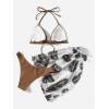 imageSOLY HUX Womens 3 Piece Swimsuits Print Halter Triangle Tie Side Bikini Bathing Suit with Cover Up Beach SkirtMocha Brown Tropical