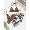 imageSOLY HUX Womens 3 Piece Swimsuits Print Halter Triangle Tie Side Bikini Bathing Suit with Cover Up Beach SkirtMocha Brown Tropical