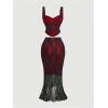 imageSOLY HUX Womens Floral Lace Skirt Set 2 Piece Sleeveless Top and Bodycon Fishtail Skirts Summer Coquette OutfitsRed and Black