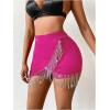 imageSOLY HUX Womens Fringe Trim Wrap High Waist Skort Rhinestone Asymmetrical Hem Skirt ShortsPlain Hotpink