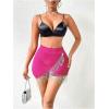 imageSOLY HUX Womens Fringe Trim Wrap High Waist Skort Rhinestone Asymmetrical Hem Skirt ShortsPlain Hotpink