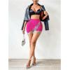 imageSOLY HUX Womens Fringe Trim Wrap High Waist Skort Rhinestone Asymmetrical Hem Skirt ShortsPlain Hotpink