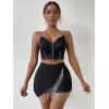 imageSOLY HUX Womens Fringe Trim Wrap High Waist Skort Rhinestone Asymmetrical Hem Skirt ShortsPure Black