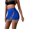 imageSOLY HUX Womens Fringe Trim Wrap High Waist Skort Rhinestone Asymmetrical Hem Skirt ShortsSolid Royal Blue