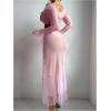 imageSOLY HUX Womens Mesh Sheer Sexy Lingerie Ruffle Long Sleeve Top Split Maxi Skirt with Thong 3 Piece NightwearPure Pink