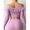 imageSOLY HUX Womens Mesh Sheer Sexy Lingerie Ruffle Long Sleeve Top Split Maxi Skirt with Thong 3 Piece NightwearPure Purple