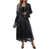 imageSOLY HUX Womens Polka Dots Mesh Tulle Skirt High Waisted Elegant Midi Skirts Party Tutu SkirtsBlack Multi