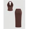 imageSOLY HUX Womens Skirt Outfits Halter Crop Top and Side Slit Bodycon Skirts 2 Piece Cocktail Party ClothesPure Brown