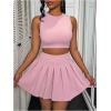 imageSOLY HUX Womens Skirt Set Sleeveless Crop Tank Top and Pleated Mini Skirts 2Pcs Summer OutfitsSolid Pink