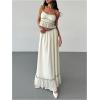 imageSOLY HUX Womens Skirt Sets 2 Piece Outfits Contrast Trim Ruffle Hem Cami Tops and Maxi Skirt Vacation SetPure Apricot