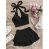 imageSOLY HUX Womens Summer 2 Piece Set Halter Neck Crop Top and Flowy Mini Skirts Beach Vacation OutfitsPlain Black