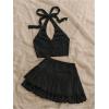 imageSOLY HUX Womens Summer 2 Piece Set Halter Neck Crop Top and Flowy Mini Skirts Beach Vacation OutfitsPlain Black