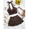 imageSOLY HUX Womens Summer 2 Piece Set Halter Neck Crop Top and Flowy Mini Skirts Beach Vacation OutfitsPlain Brown