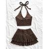 imageSOLY HUX Womens Summer 2 Piece Set Halter Neck Crop Top and Flowy Mini Skirts Beach Vacation OutfitsPlain Brown