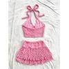 imageSOLY HUX Womens Summer 2 Piece Set Halter Neck Crop Top and Flowy Mini Skirts Beach Vacation OutfitsPlain Pink