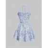 imageSOLY HUX Womens Summer Outfit Floral Print Halter Crop Top Flowy Skirts Vacation Beach 2 Piece SetBlue and White