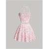 imageSOLY HUX Womens Summer Outfit Floral Print Halter Crop Top Flowy Skirts Vacation Beach 2 Piece SetPink and White