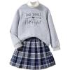 imageSOLY HUX Girls Clothes Plaid Skirts Set Fall Winter 2 Piece Outfits Long Sleeve Sweatshirt and Skater Skirt SetGrey Blue Multi
