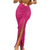 imageSOLY HUX Swim Cover Ups for Women Ruched Split Hem Cover Up Skirt Beach Bikini SwimwearSolid Hotpink
