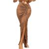 imageSOLY HUX Swim Cover Ups for Women Ruched Split Hem Cover Up Skirt Beach Bikini SwimwearSolid Khaki