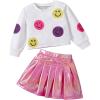 imageSOLY HUX Toddler Girls 2 Piece Outfit Smile Graphic Crew Neck Sweatshirt and Metallic Pleated Mini Skirt SetWhite and Pink