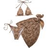 imageSOLY HUX Womens 3 Piece Swimsuits Print Halter Triangle Tie Side Bikini Bathing Suit with Cover Up Beach SkirtBrown