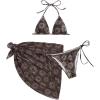 imageSOLY HUX Womens 3 Piece Swimsuits Print Halter Triangle Tie Side Bikini Bathing Suit with Cover Up Beach SkirtChocolate Brown