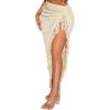 imageSOLY HUX Womens Fringe Trim Asymmetrical Hem Skirt Knot Side Boho Midi SkirtsPure Apricot