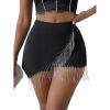 imageSOLY HUX Womens Fringe Trim Wrap High Waist Skort Rhinestone Asymmetrical Hem Skirt ShortsPure Black