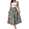 imageSOLY HUX Womens Plus Size Boho Paisley Print Maxi Skirt Shirred High Waisted Ruffle Beach Vacation Flowy SkirtsMulticolor