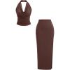 imageSOLY HUX Womens Skirt Outfits Halter Crop Top and Side Slit Bodycon Skirts 2 Piece Cocktail Party ClothesPure Brown