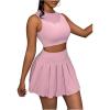 imageSOLY HUX Womens Skirt Set Sleeveless Crop Tank Top and Pleated Mini Skirts 2Pcs Summer OutfitsSolid Pink