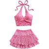 imageSOLY HUX Womens Summer 2 Piece Set Halter Neck Crop Top and Flowy Mini Skirts Beach Vacation OutfitsPlain Pink