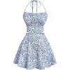 imageSOLY HUX Womens Summer Outfit Floral Print Halter Crop Top Flowy Skirts Vacation Beach 2 Piece SetBlue and White