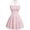 imageSOLY HUX Womens Summer Outfit Floral Print Halter Crop Top Flowy Skirts Vacation Beach 2 Piece SetPink and White