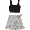 imageSOLY HUX Womens Summer Skirts Set Sleeveless Crop Top Ruffle Polka Dots Mini Skirts 2 Piece OutfitsBlack and White