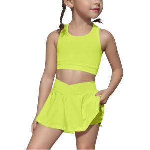 imageSOLY HUX Toddler Girls 2 Piece Workout Outfits Crop Tank Tops and Skort Skirt SetPlain Mustard Yellow