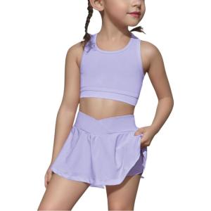 imageSOLY HUX Toddler Girls 2 Piece Workout Outfits Crop Tank Tops and Skort Skirt SetPlain Purple