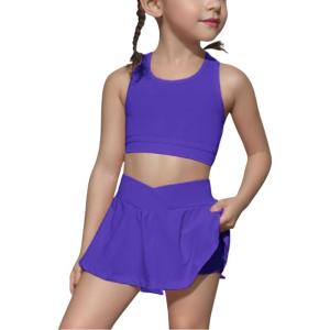 imageSOLY HUX Toddler Girls 2 Piece Workout Outfits Crop Tank Tops and Skort Skirt SetPlain Violet Purple