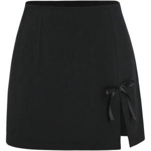 imageSOLY HUX Womens Bow High Waisted Skirt Split Hem Party Club Mini Summer SkirtsBlack
