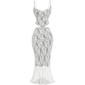 imageSOLY HUX Womens Floral Lace Skirt Set 2 Piece Sleeveless Top and Bodycon Fishtail Skirts Summer Coquette OutfitsBlack and White