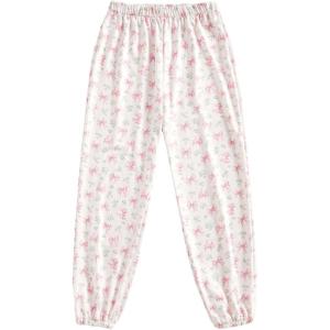 imageSOLY HUX Womens Floral Print Sweatpants Elastic Waist Lounge Pants Cute Jogger PantsPink Bows