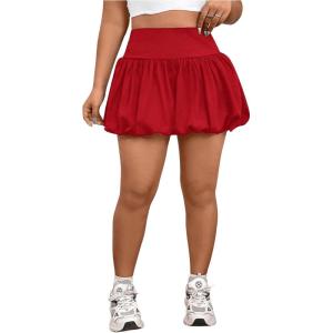 imageSOLY HUX Womens Plus Size Y2K Bubble Skirt Elastic High Waisted Ruffle Hem A Line Mini SkirtPure Red