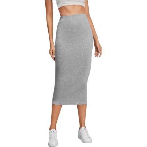 imageSOLY HUX Womens Solid Elastic High Waisted Bodycon Pencil Long SkirtPlain Grey