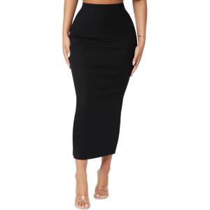 imageSOLY HUX Womens Solid Elastic High Waisted Bodycon Pencil Long SkirtSolid Black
