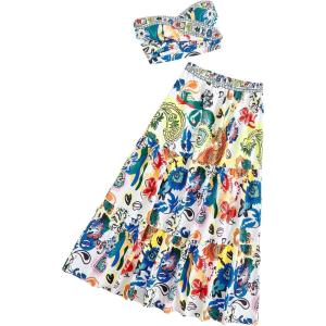 imageSOLY HUX Womens Summer 2 Piece Beach Outfits Floral Print Tube Top and Ruffle Hem Maxi Skirt SetMulticoloured Printed