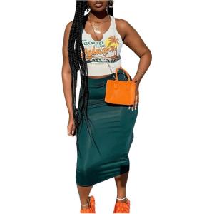 imageSOLY HUX Womens Summer 2 Piece Outfits Letter Graphic Crop Tank Top and Bodycon Midi Skirt SetMulticoloured Letter